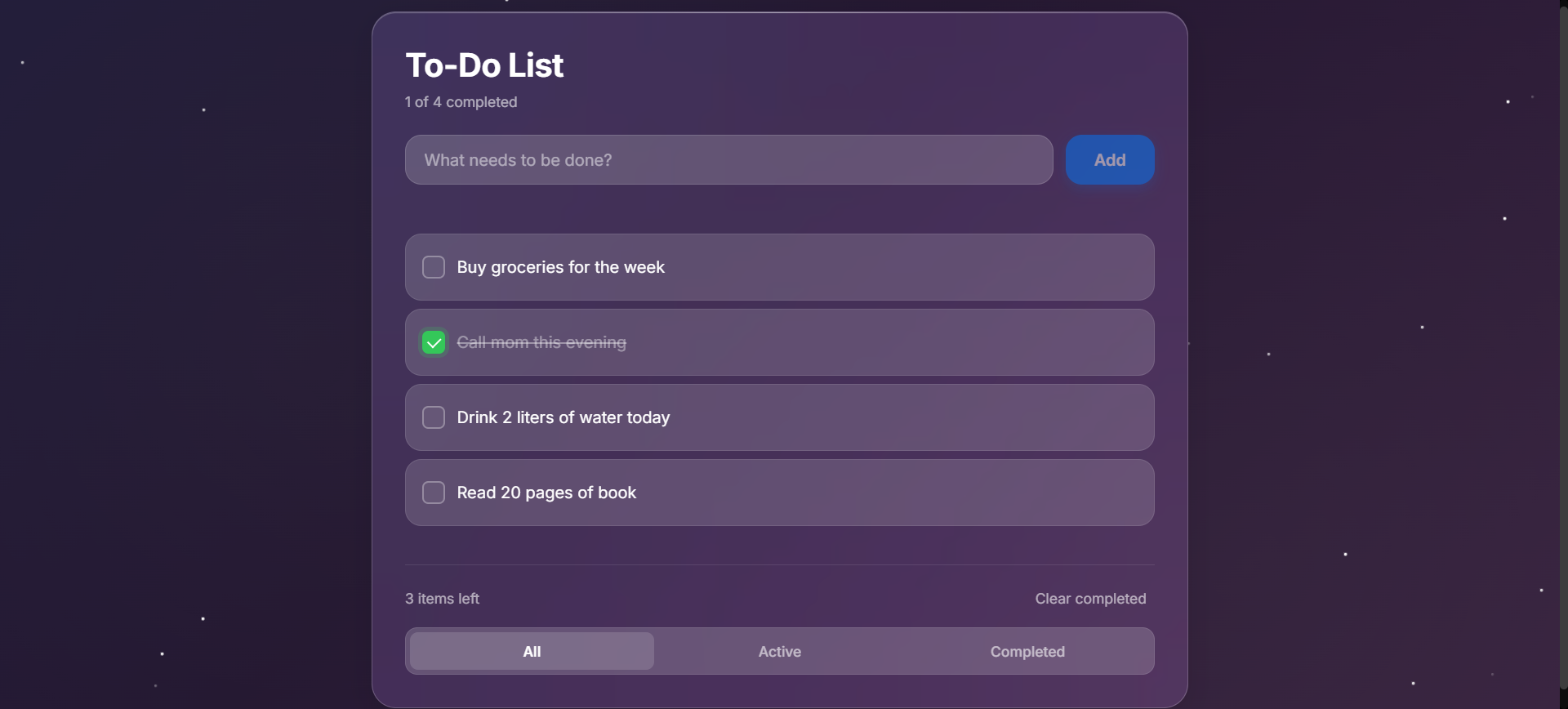 Screenshot of AWS Scalable To-Do List application showing a dark-themed interface with to-do items